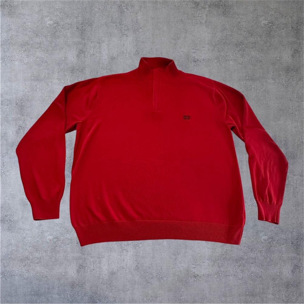 Chaps Quarter Zip Sweater Mens Large Red 100% Cotton Mock Neck‎ Logo